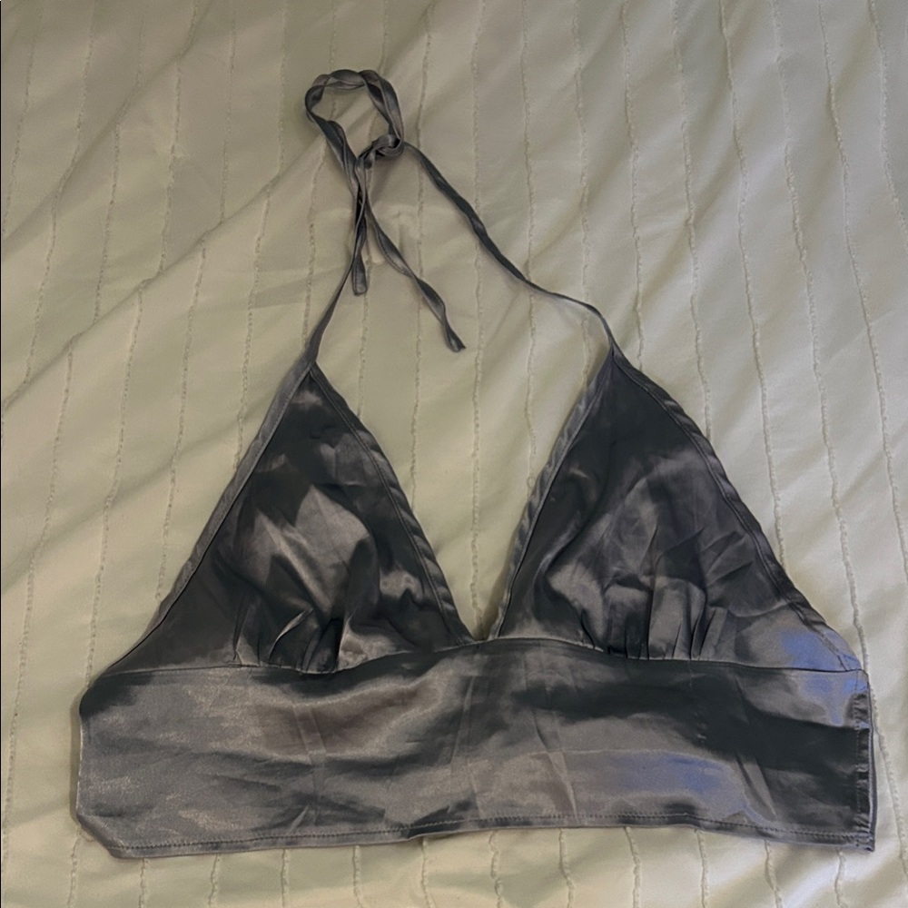 Elegant Gray Satin Bralette